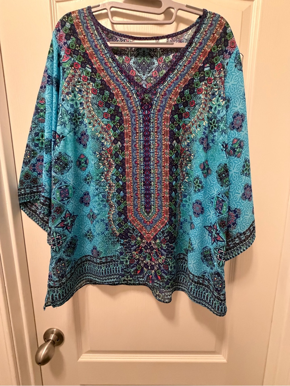 Belle by Kim Gravel Turquoise Multi V-Neck Boho Tunic